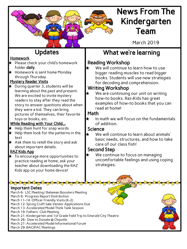 Kindergarten March Newsletter - NEWTON BATEMAN ELEMENTARY SCHOOL